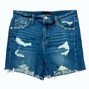 Buckle Black Jean Shorts Womens 27 Blue Ripped Distressed Denim Jeans Frayed Hem